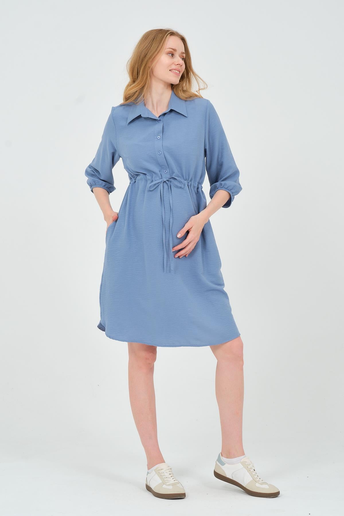 Busa Maternity Fakir Sleeve Tie Waist Intermediate Length Dress