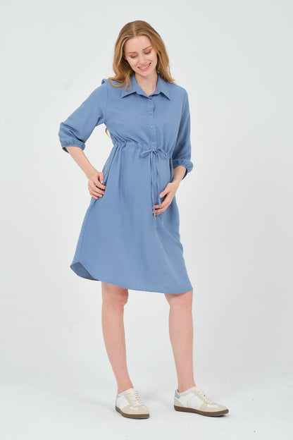 Busa Maternity Fakir Sleeve Tie Waist Intermediate Length Dress